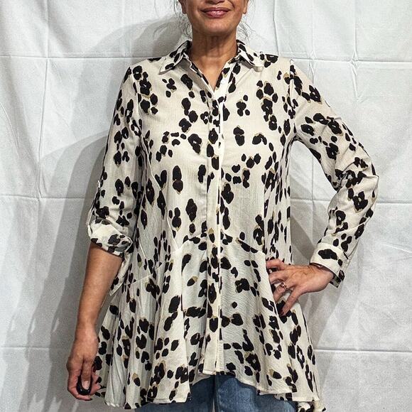 Entro Cream Leopard Print Tunic Blouse Sz S - Picture 1 of 12